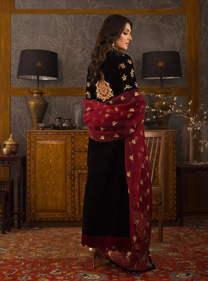 D-107 Black Color Embroidered Velvet Three piece Winter Collection