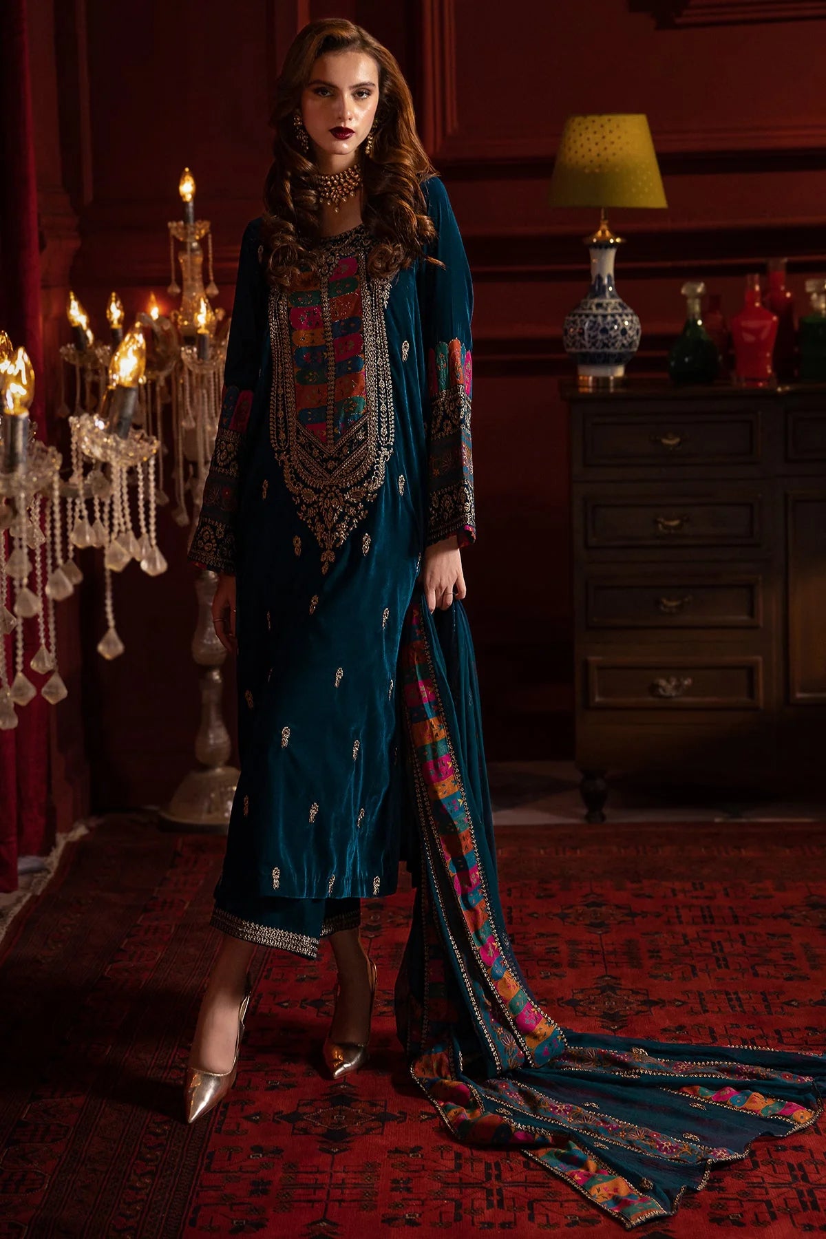 Charizma Velvet Embroiderd Three Piece CH-746