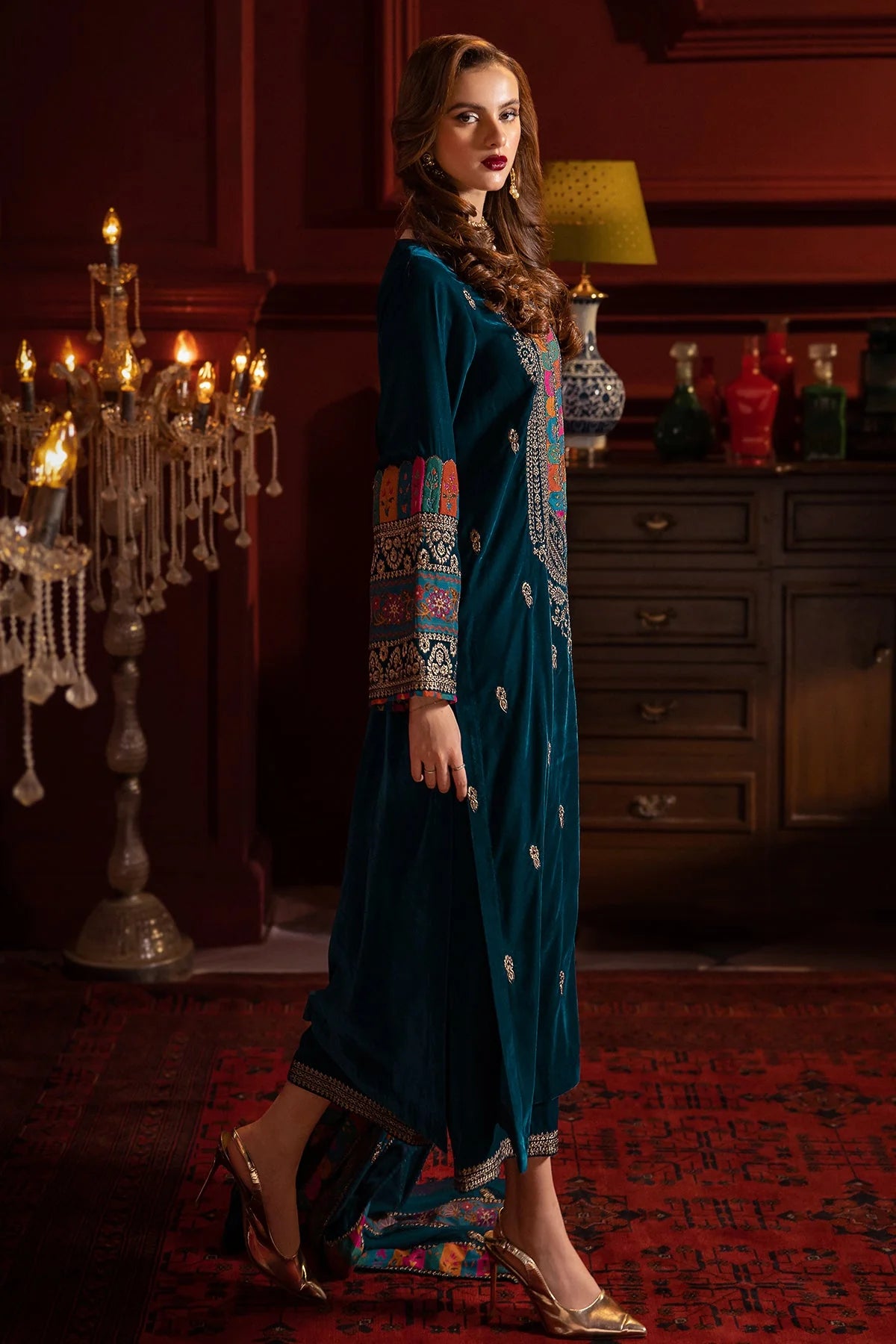 Charizma Velvet Embroiderd Three Piece CH-746
