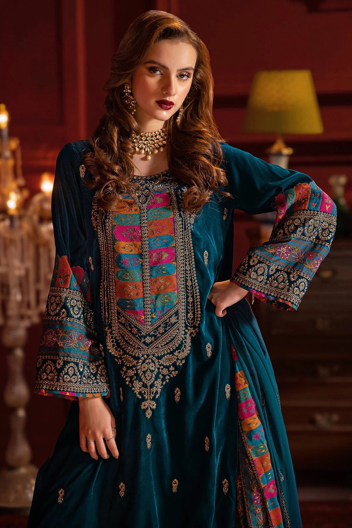 Charizma Velvet Embroiderd Three Piece CH-746
