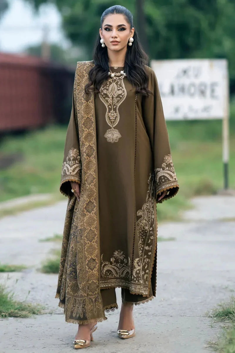 izel Embroidered Dhanak Three Piece D-101