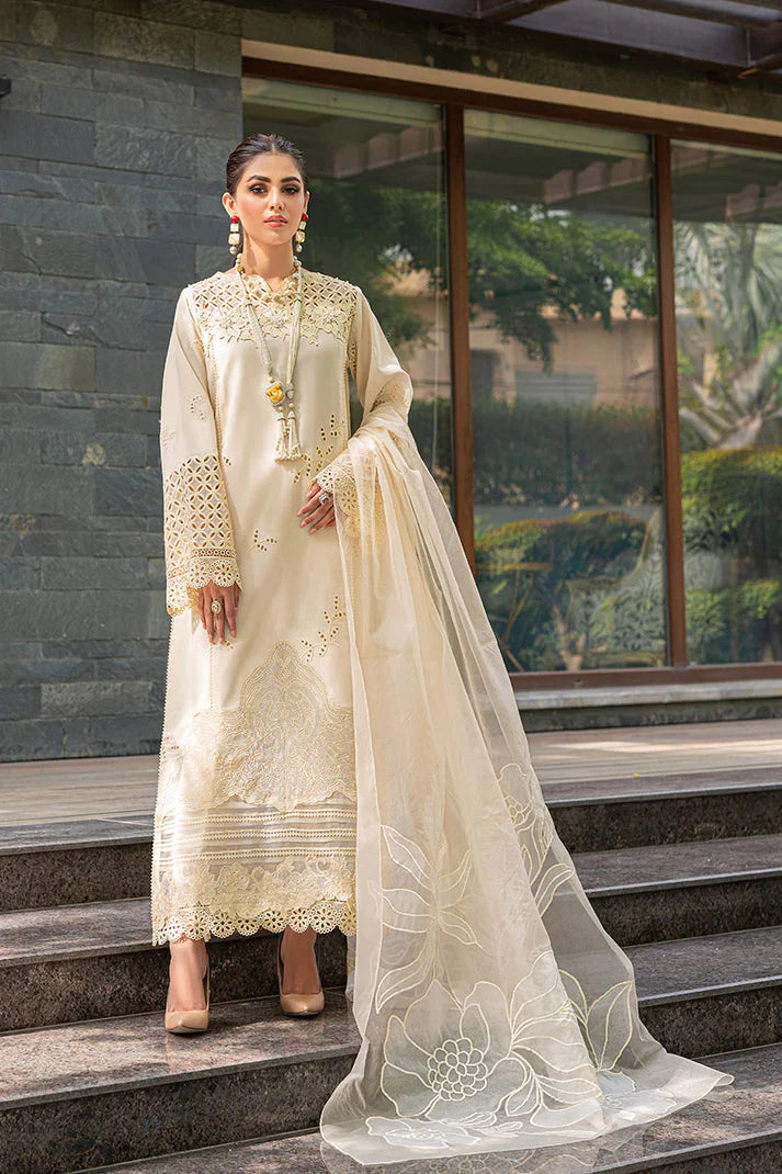 MUSHQ CREAM BLUSH CHIKANKARI LAWN 3 PC - 08941