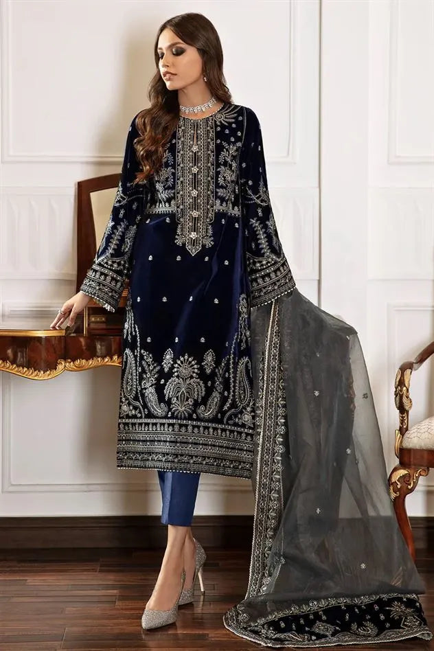 Baroque Embroiderd Velvet Three Piece BQR-97