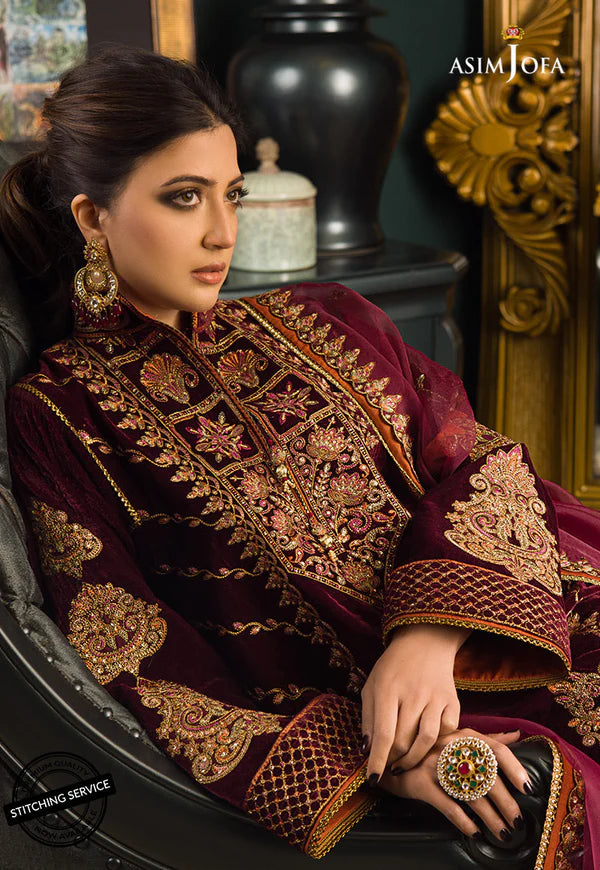 Asim Jofa Velvet Embroiderd Three Piece ZC-738 Mehroon
