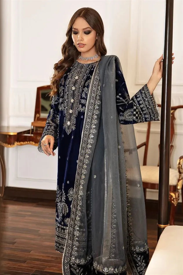 Baroque Embroiderd Velvet Three Piece BQR-97