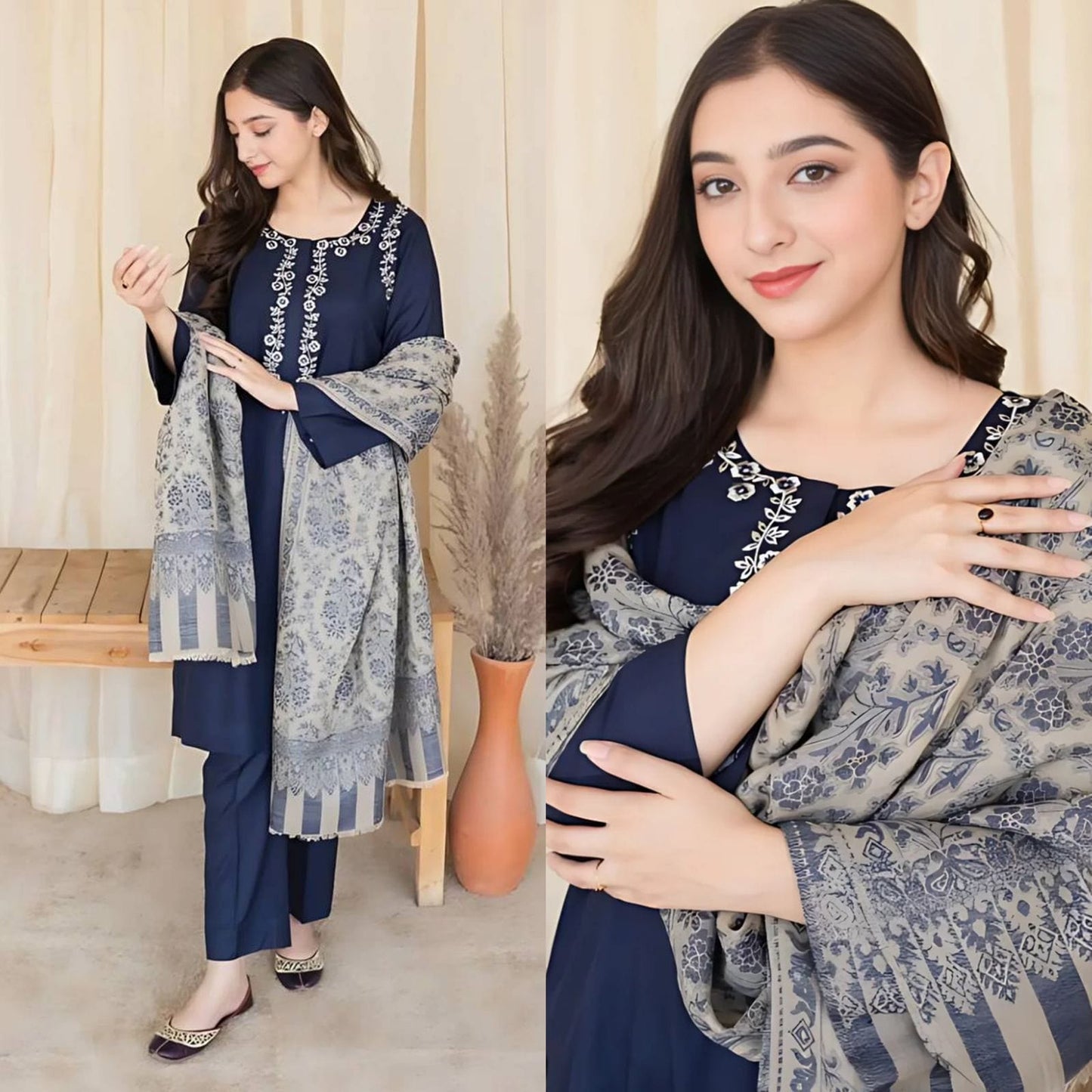 Zunaisha" Unstitched 841 Blue lawn three piece suit