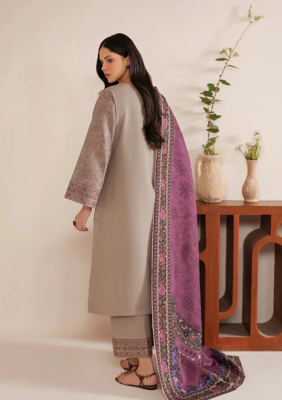 Garnet Embroidered Dahank Three Piece Shahmina