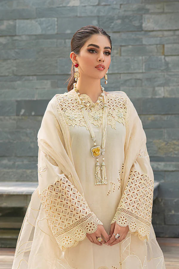 MUSHQ CREAM BLUSH CHIKANKARI LAWN 3 PC - 08941