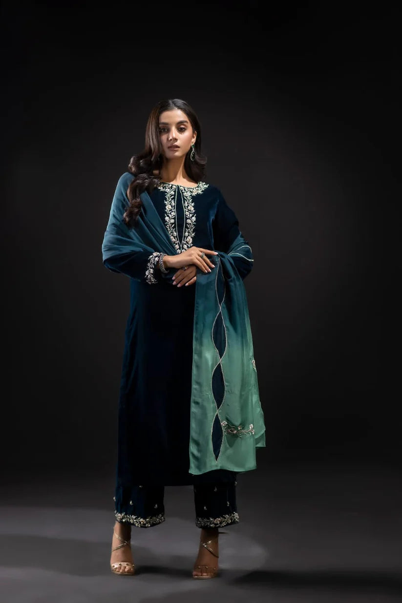 ZC-16 B Embroidered Velvet Three piece velvet Collection