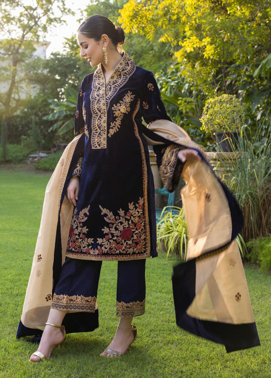 Zainab Chottani Velvet Embroiderd Three Piece ZC-737