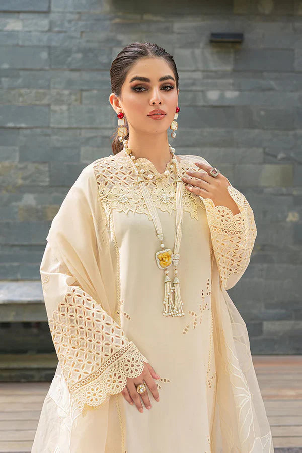 MUSHQ CREAM BLUSH CHIKANKARI LAWN 3 PC - 08941