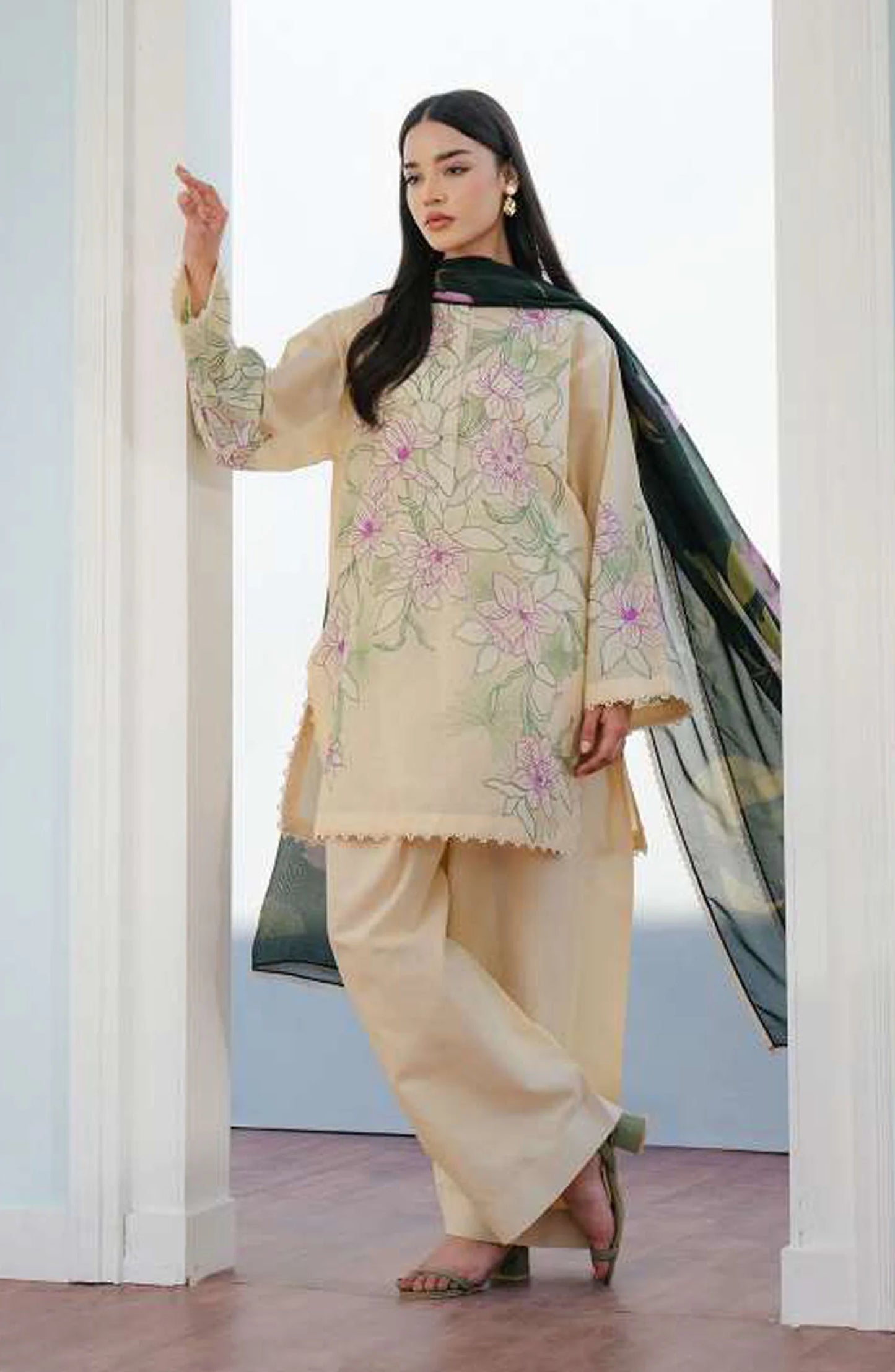 Coco By Zara Shahjahan Embroidered Lawn Unstitched 3 Piece Suit - D-01 B Bloom - ZS25CL - Peach - Summer Collection