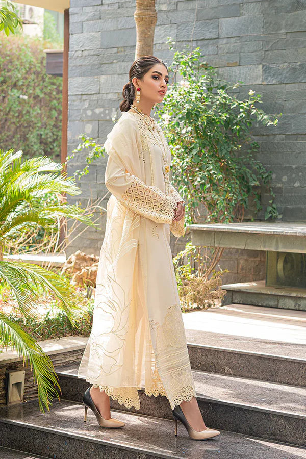 MUSHQ CREAM BLUSH CHIKANKARI LAWN 3 PC - 08941