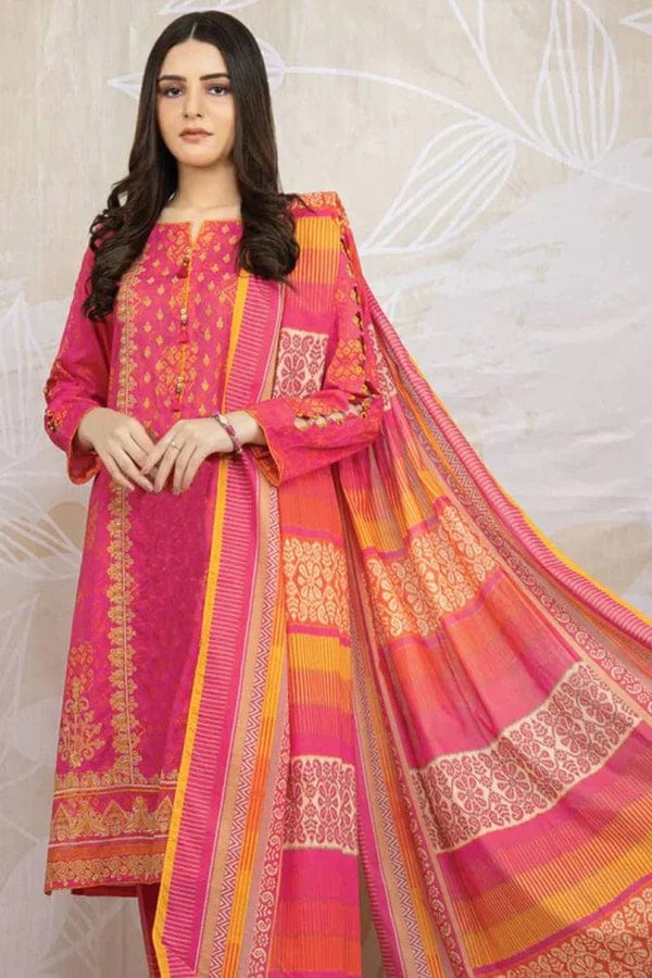 D#718 pink Khaddar Printed Three Piece