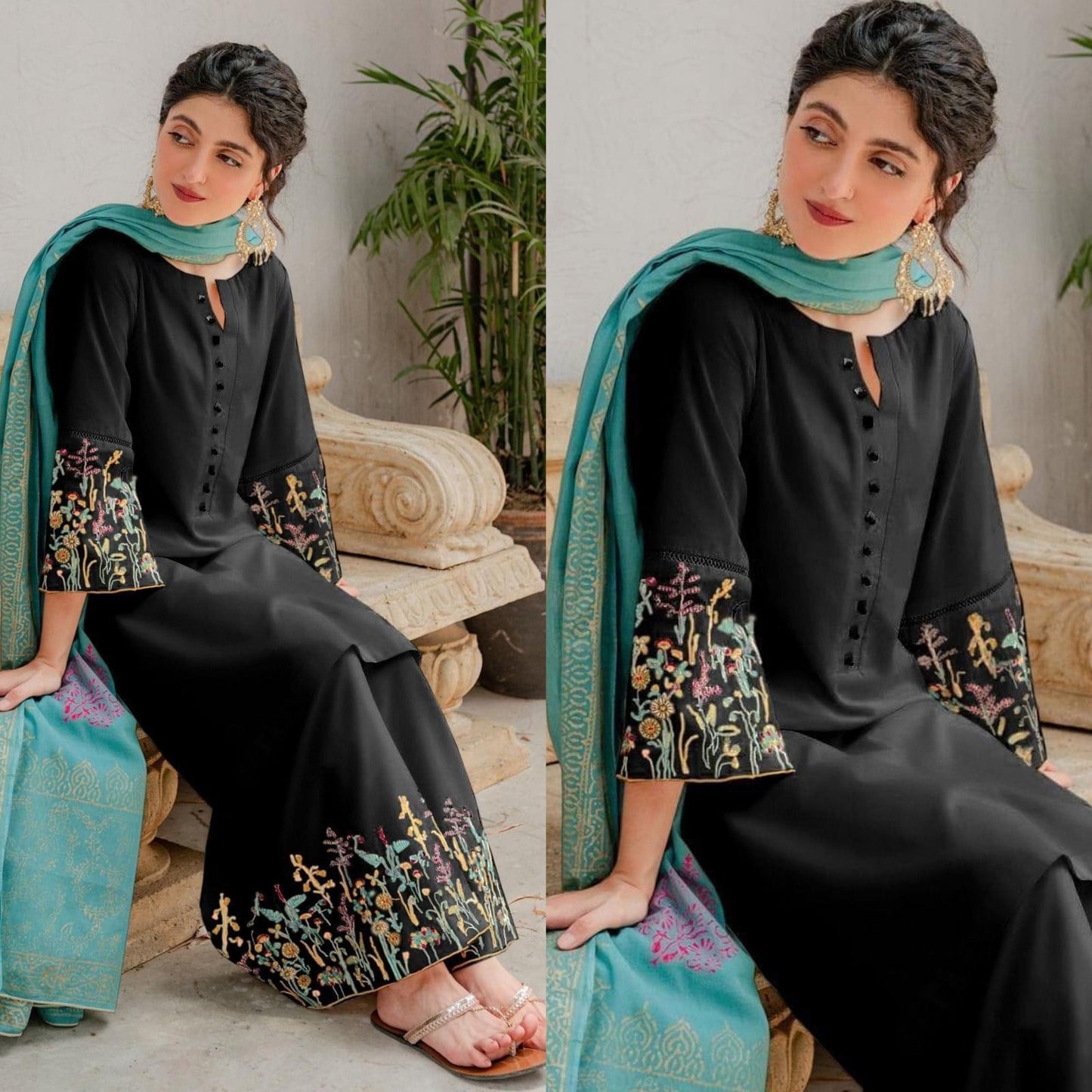 Zc -882 Black lawn Embroidered three piece