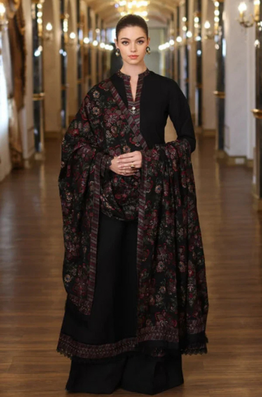 Bareeze FCC-199 Black Embroidered Dhanak Three Piece Winter Collection