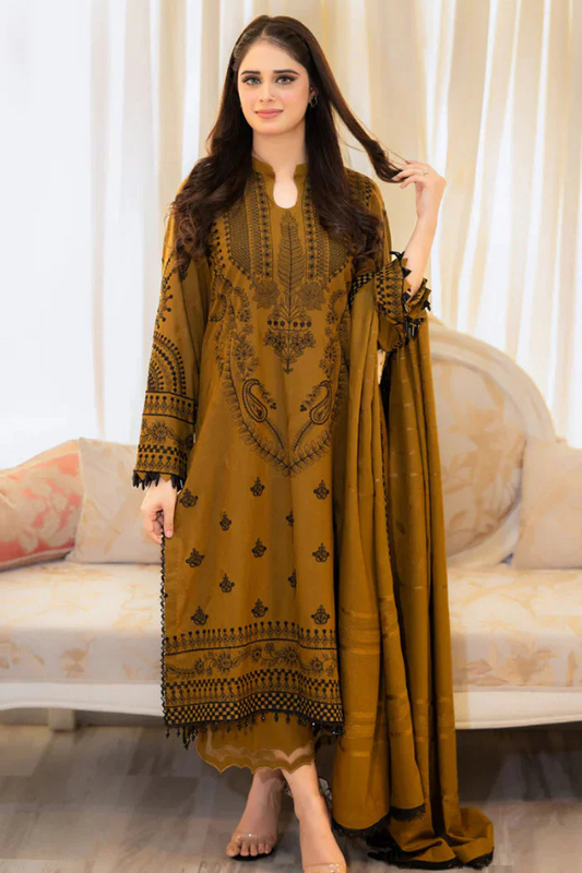 Baroque - 3PC Dhanak Embroidered Suit - BQR-09