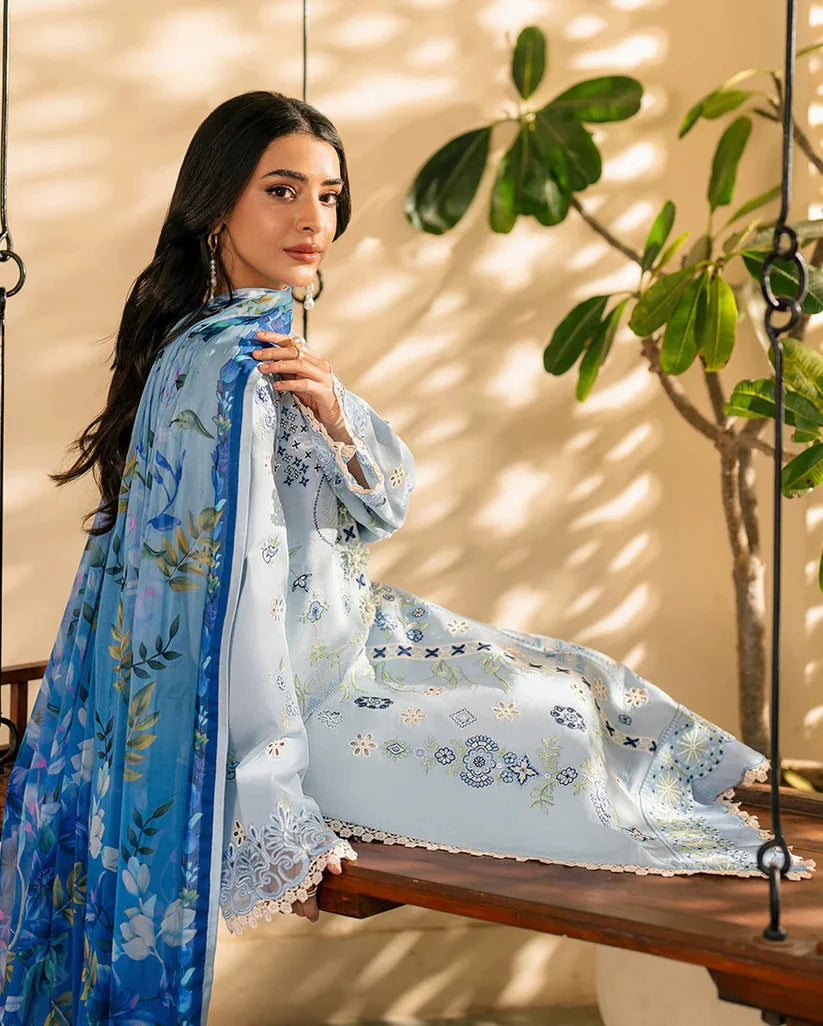 Qalamkar Chikenkari Embroidered Dhanak Three Piece QL-1049