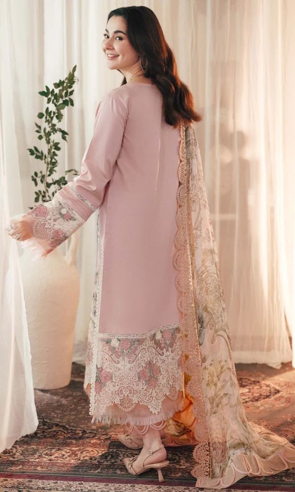 Festive Eid SS 25 Lawn Unstitched Embroidered Shirt with Printed Chiffon Dupatta - KS048
