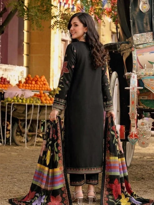 Aneelas Embroidered lawn Three Piece AN-11 Black