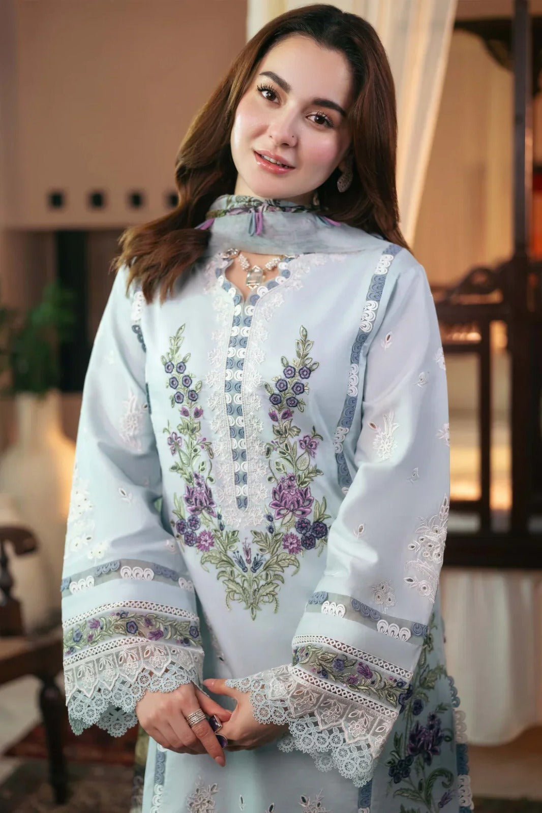 Qalamkar Chikenkari Embroidered Dahank Three Piece QL-1028