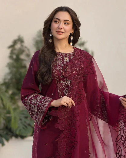 3PCs Embroidered Lawn Dress With Organza Embroidered Dupatta VL 1015