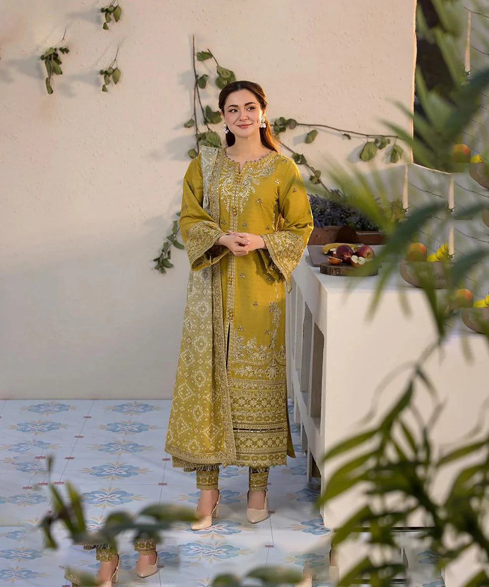 Allys Official Lawn-3PC Embroidered Shirt with Digital Printed Jacquard Dupatta AL-998