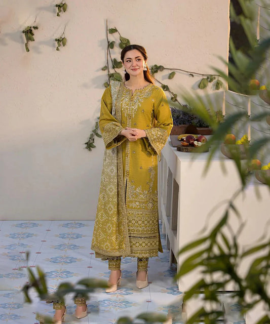 Allys Official Lawn-3PC Embroidered Shirt with Digital Printed Jacquard Dupatta AL-998