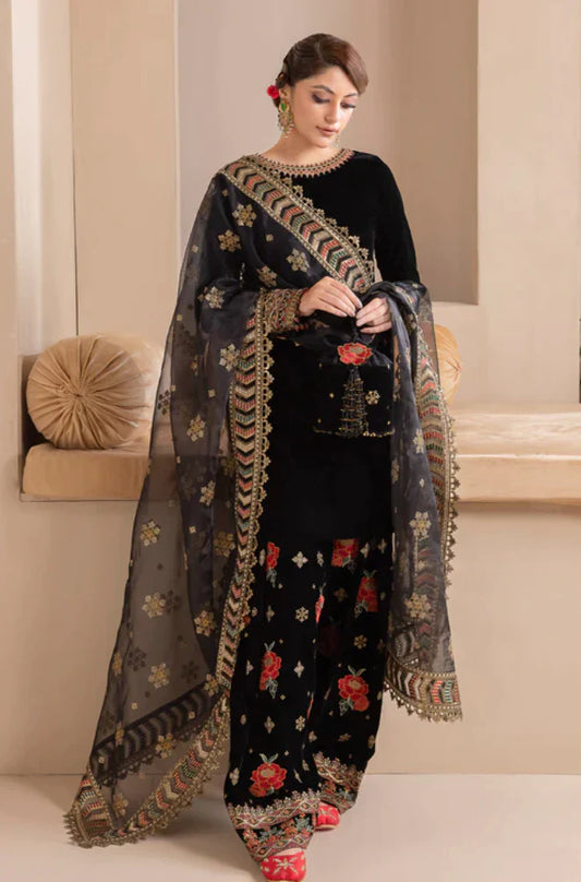 FCC ZC-125 Embroidered Velvet Three piece With Organza Embroiderd Duppata  Winter Collection