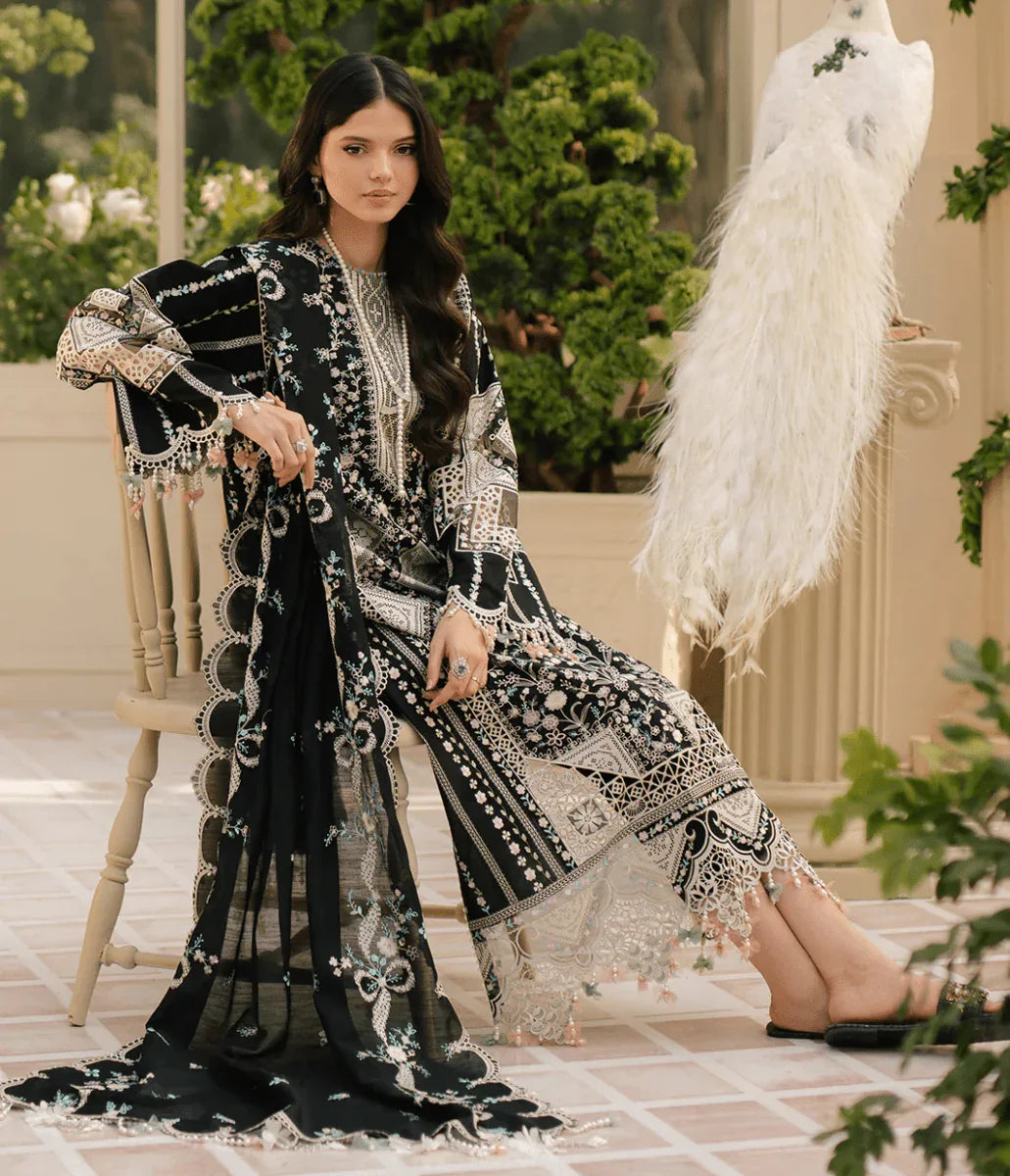 BIN ILYAS Lawn Chikenk-Kari Embroidered Three Piece BIL-002 Black