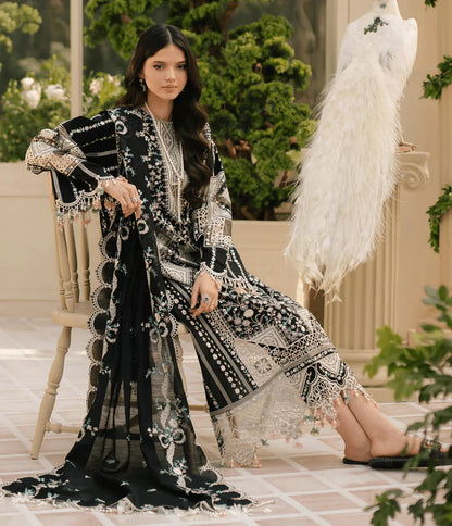 BIN ILYAS Lawn Chikenk-Kari Embroidered Three Piece BIL-002 Black