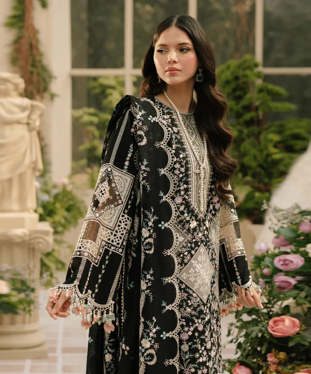 BIN ILYAS Lawn Chikenk-Kari Embroidered Three Piece BIL-002 Black