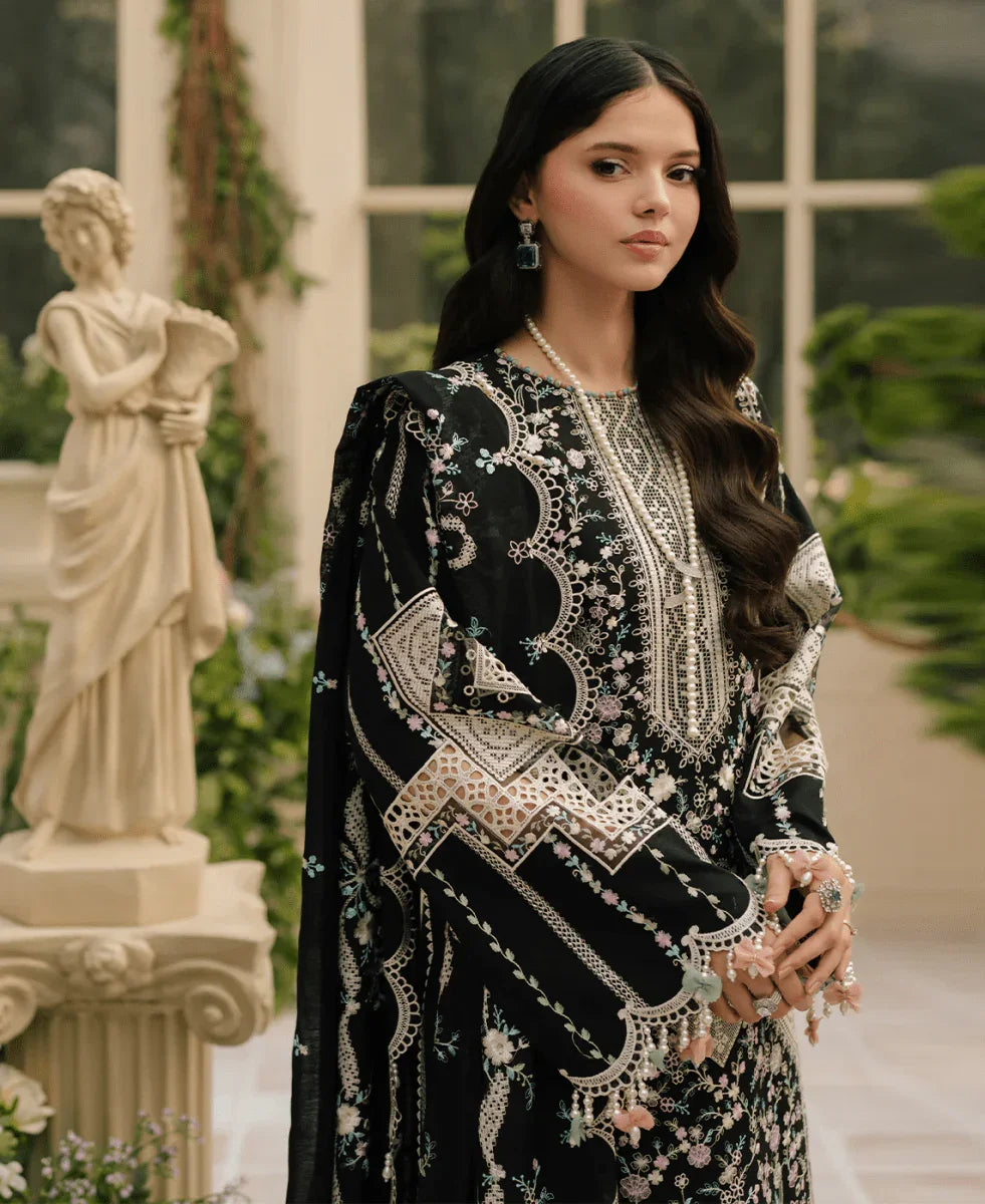 BIN ILYAS Lawn Chikenk-Kari Embroidered Three Piece BIL-002 Black