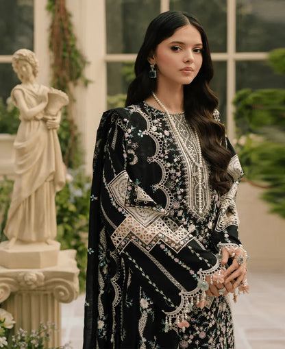 BIN ILYAS Lawn Chikenk-Kari Embroidered Three Piece BIL-002 Black