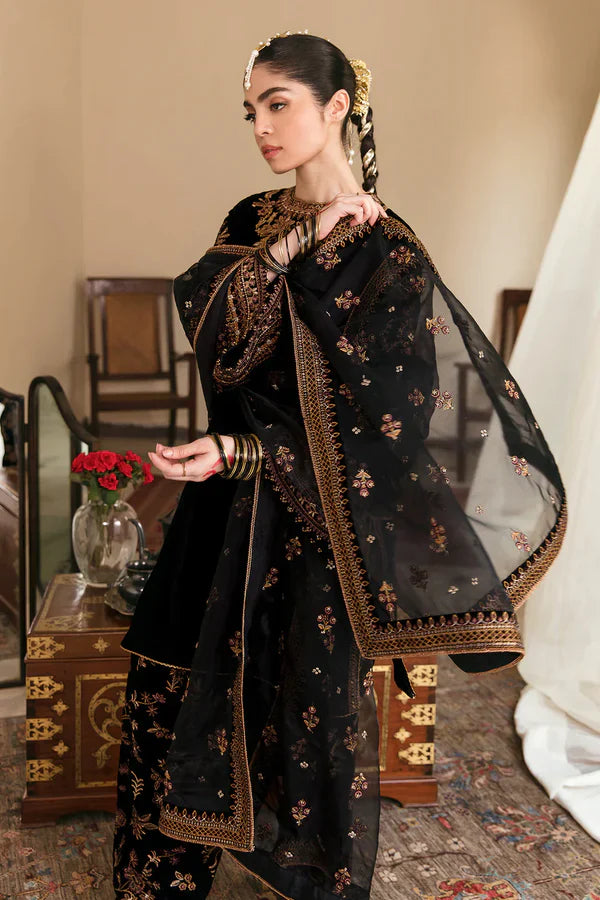 ZC-126 Embroidered Velvet Three piece With Organza Embroiderd Duppata  Winter Collection
