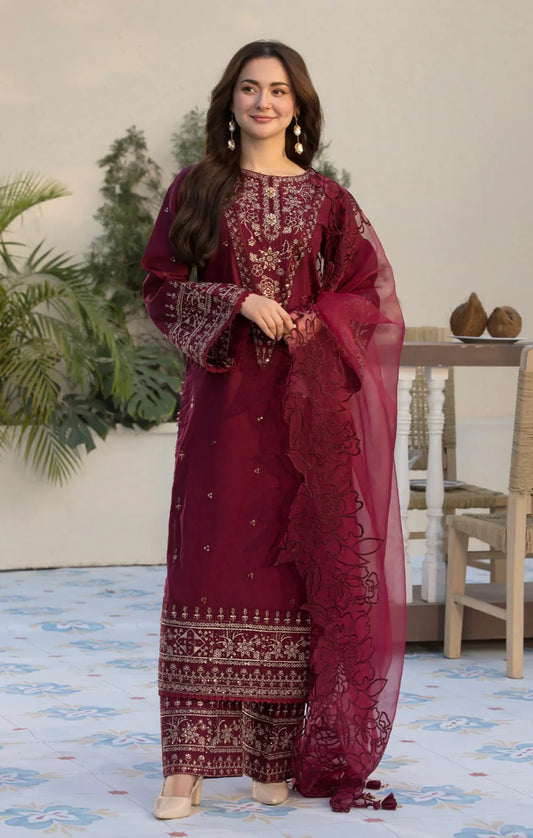 3PCs Embroidered Lawn Dress With Organza Embroidered Dupatta VL 1015