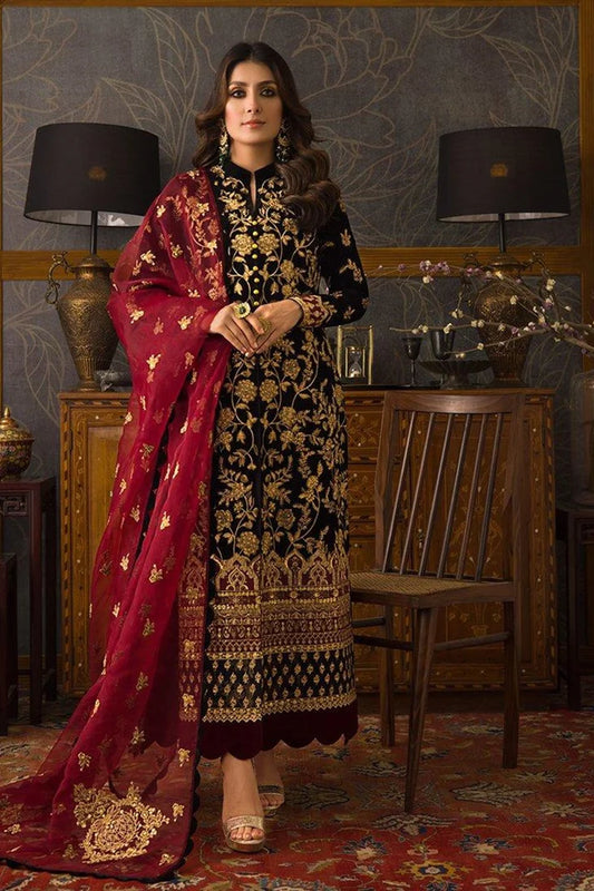 D-107 Black Color Embroidered Velvet Three piece Winter Collection