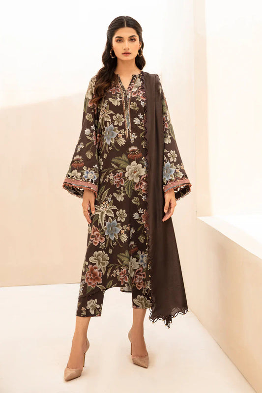 Baroque D-786 Brown Khaddar Digital Printed Three Piece