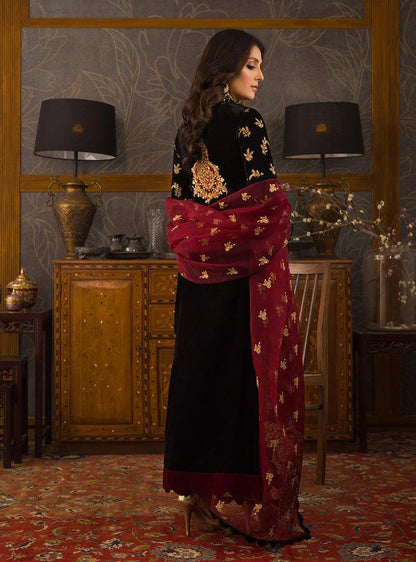 D-107 Black Color Embroidered Velvet Three piece Winter Collection