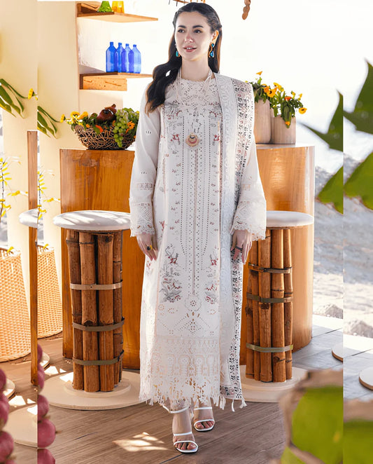 Chikenkari Qalamkar Embroidered lawn Three Piece QL-1023