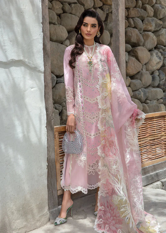 Crimson Lawn Embroderd Three Piece Mesh- Rose Pink