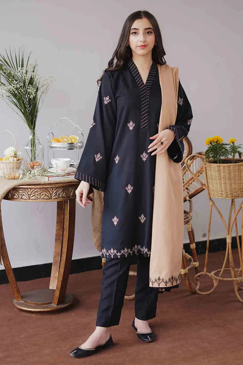 Fcc-765 Dhanak Embroidered three piece With Dhanak Shawl