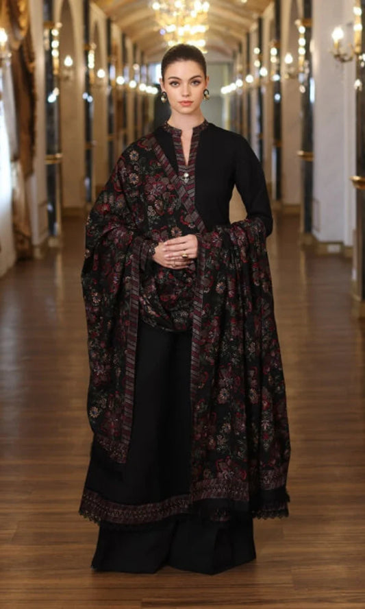 Bareeze FCC-199 Black Embroidered Dhanak Three Piece Winter Collection