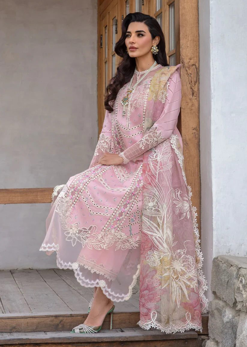 Crimson Lawn Embroderd Three Piece Mesh- Rose Pink