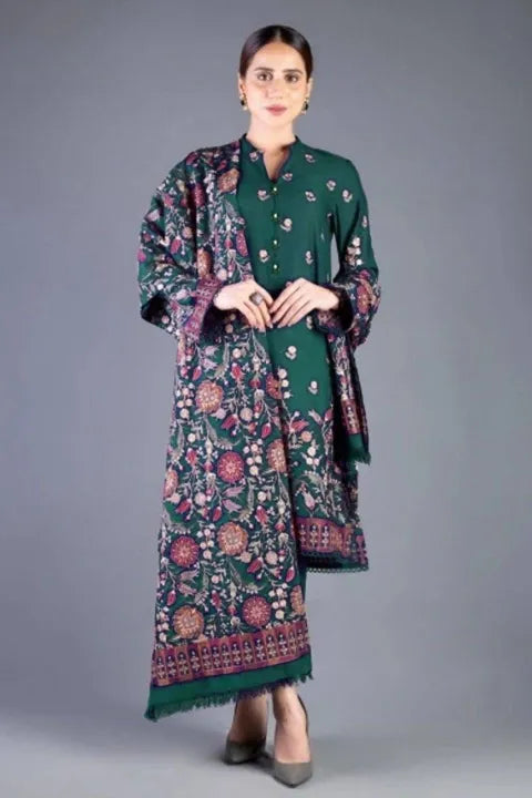 Bareeze FCC-192 Green Embroidered Dhanak Three Piece Winter Collection