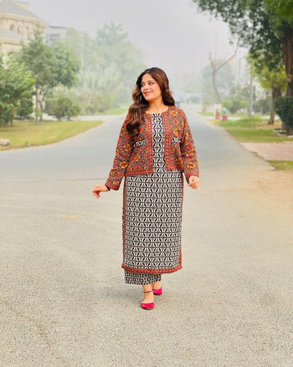 Uswa Zia Digital Printed 2 Piece With Bamber Jacket UZ-01