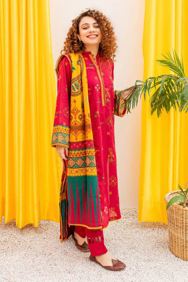 Batik Embroidered Dhanak Three Piece (BT-01)