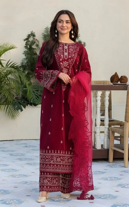 Zainab Chottani Velvet Embroidered Three Piece ZC-119