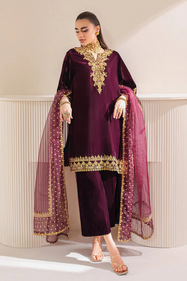 Baroque Velvet Embroiderd Three Piece BQR-979