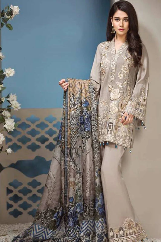 Anaya Dusky Rose Embroidered Dhanak Three Piece Winter Collection
